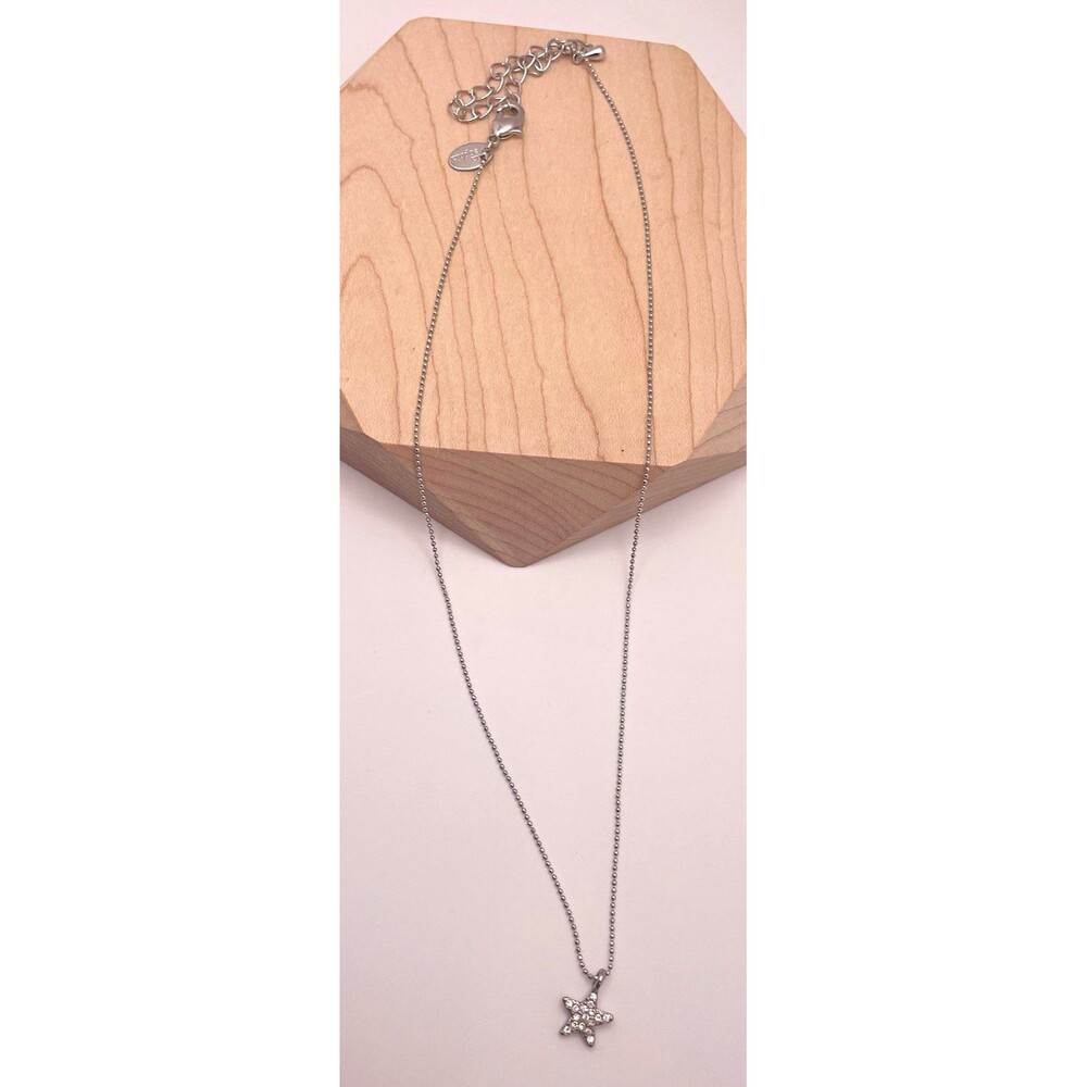 Lia Sophia “Little Bit Star” Silver Tone Crystal Charm Pendant Necklace